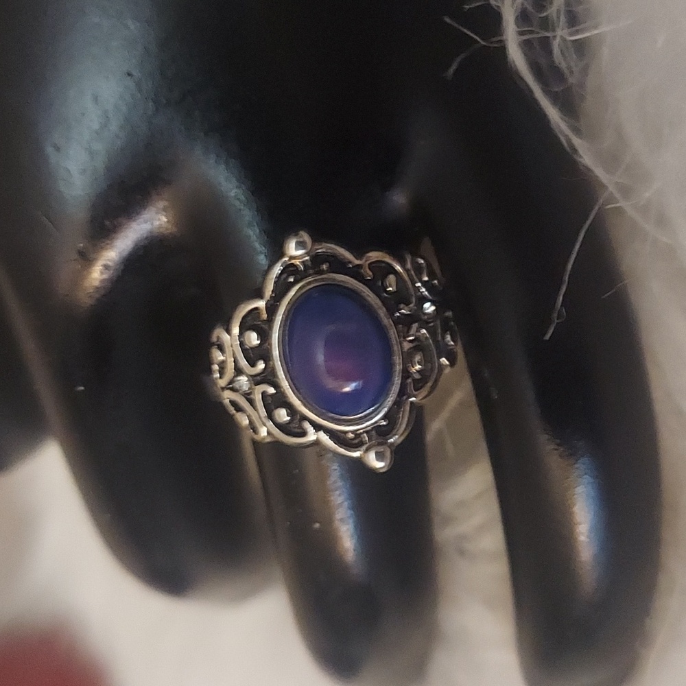 Handcrafted Silver Brass CZ Oval MOOD Statement Ring Sz 7.5